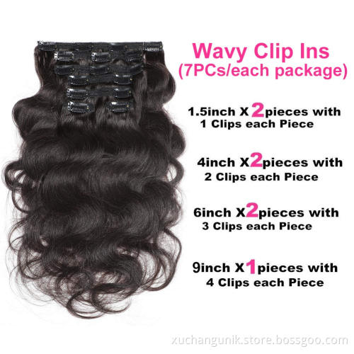 Wholesale Body Wave Curly 100% Raw Black Brazilian Human Remy Clip In Hair Extensions Seamless Indian Clip In Hair Extension
